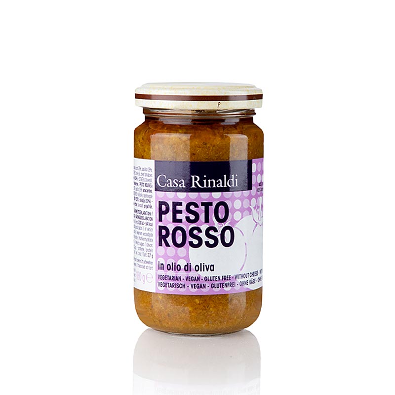 Pesto Rosso, pesto di pomodoro con olio d`oliva, vegano, Casa Rinaldi - 180 g - Bicchiere