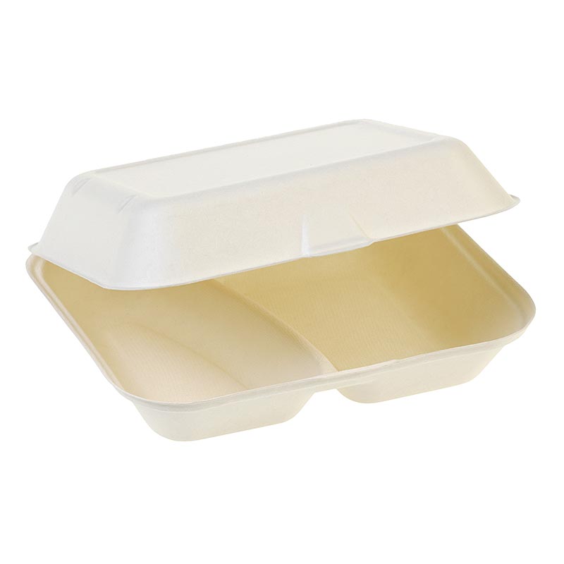 Kertakayttoinen Naturesse Food Box, saranoitu kansi, 23,5x19,5x7,4cm, sokeriruoko - 250 kappaletta - Pahvi