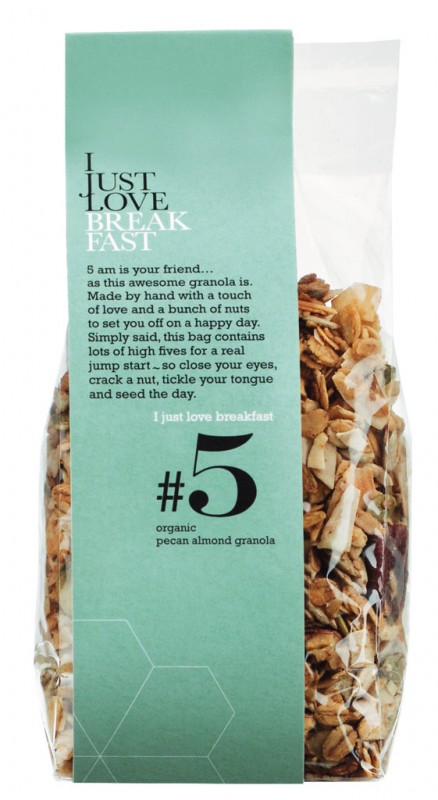 No. 5 Pecan Almond Granola, organico, muesli crocante com nozes e amendoas, organico, I Just Love Breakfast - 250 g - pacote