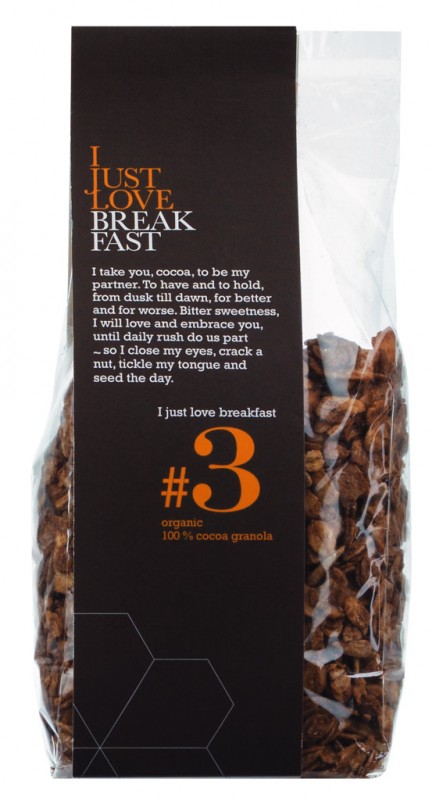 No. 3 Granola de cacao, organica, muesli crujiente con cacao, organico, I Just Love Breakfast - 250 gramos - embalar