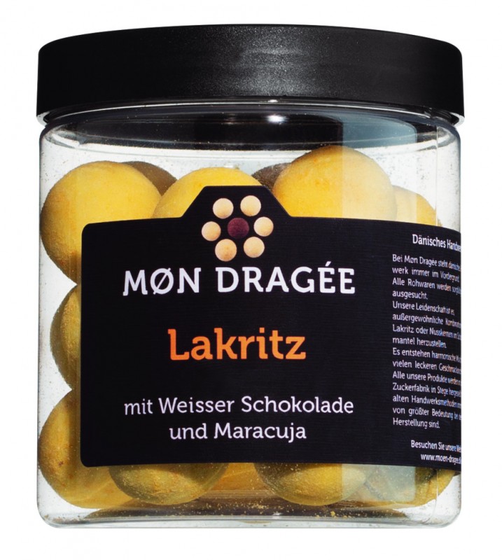 Lakrits med vit choklad + passionsfrukt, lakrits i vit choklad med passionsfrukt, MØn drage - 150 g - Bit