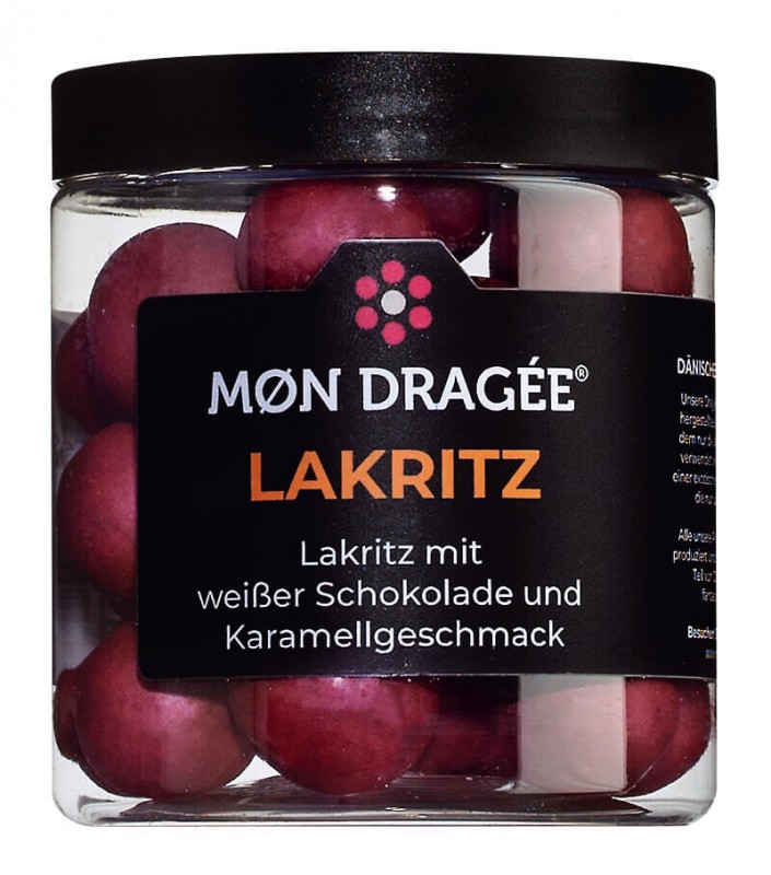 Lakrids med hvid karamel chokolade, lakrids i hvid karamel chokolade, MØn Dragee - 150 g - stykke