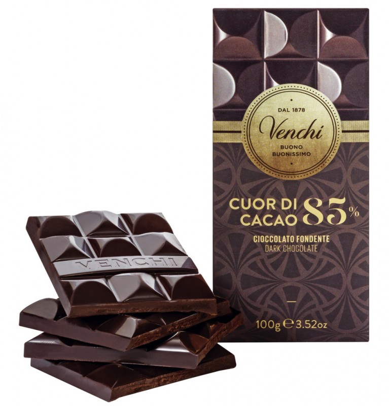 Barra de chocolate amargo 85%, chocolate extra amargo 85%, Venchi - 100 gramos - Pedazo