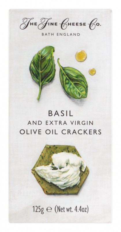 Cracker al basilico e olio extra vergine di oliva, Cracker al formaggio basilico e olio d`oliva, The Fine Cheese Company - 125 g - pacchetto