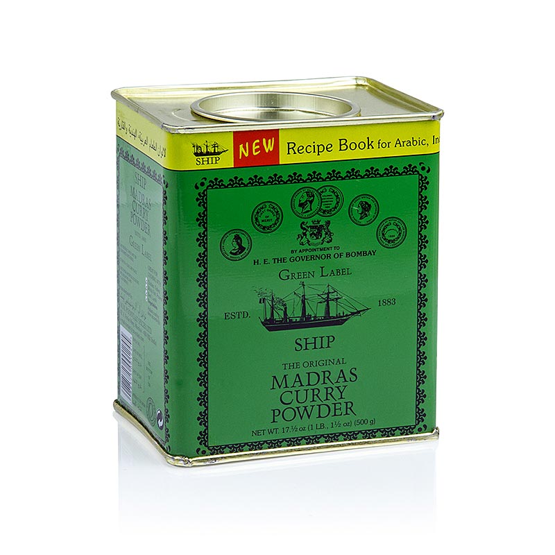 Curry Powder Madras, green can, Poonjiaji - 500 g - can