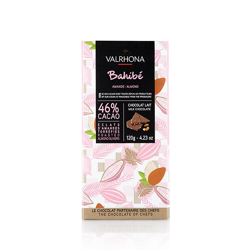 Valrhona Bahibe - chocolate con leche, con almendras, 46% cacao - 120g - caja