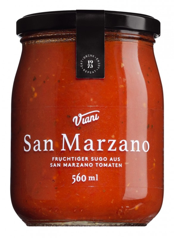 Sugo con pomodoro San Marzano DOP, fruktig sugo fran San Marzano tomater DOP, Viani - 560 ml - Glas