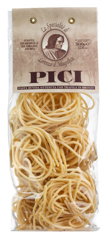 Pici, Pici feito de semola de trigo duro, Lorenzo il Magnifico - 500g - bolsa