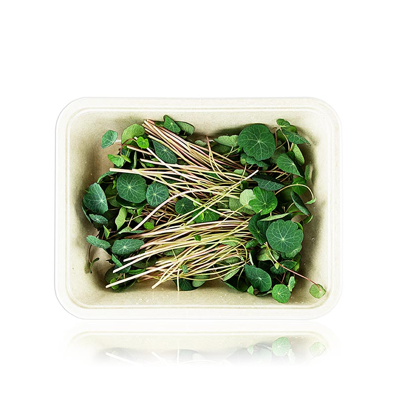 embalado com microgreens KapuchinerVerdes, folhas / mudas escuras e muito jovens - 50g - Concha PE