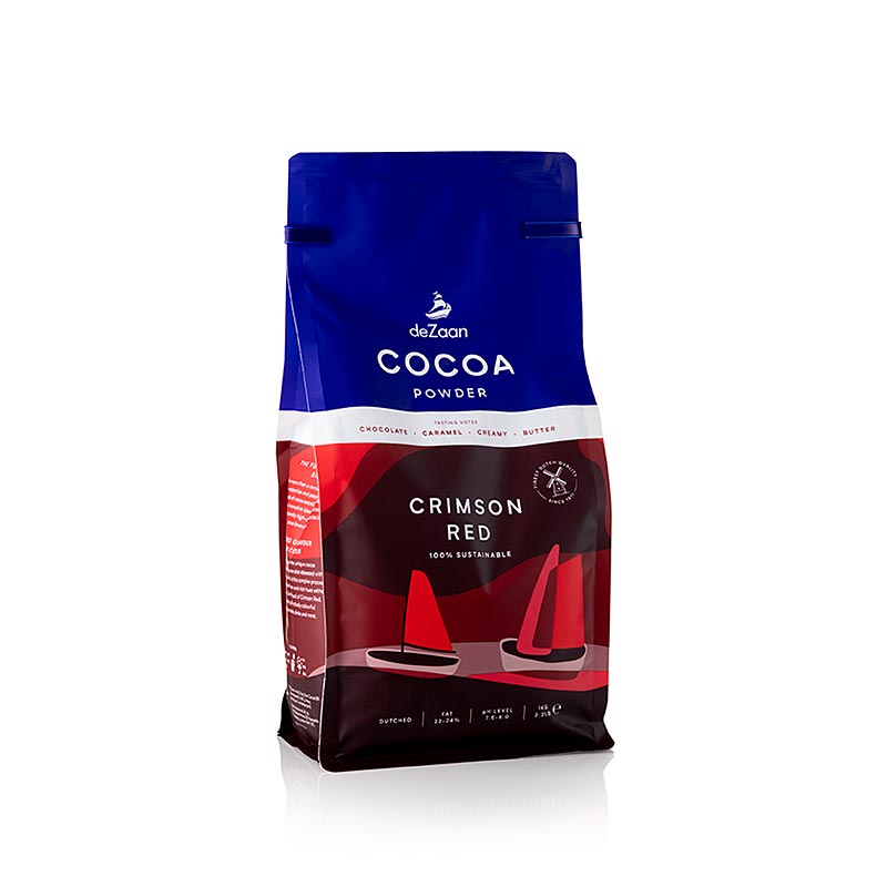 Cacao in polvere rosso cremisi, leggermente sgrassato, 22-24% di grassi, deZaan - 1 kg - borsa