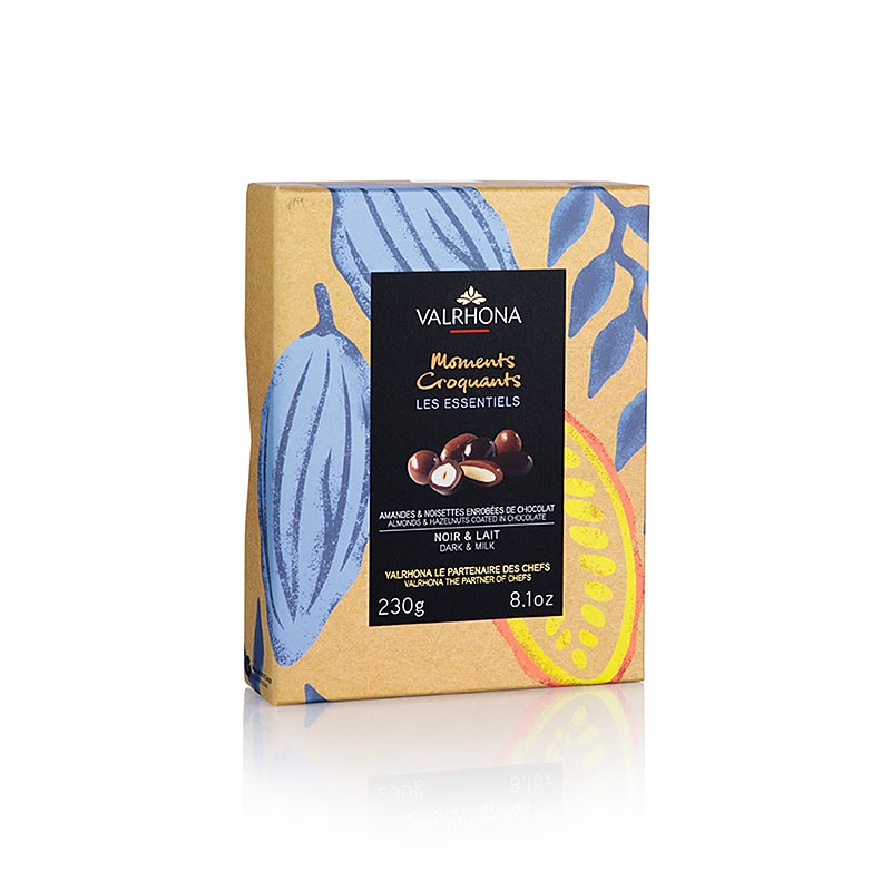 Valrhona Equinoxe kula, mondlur og heslihnetur i beiskt og mjolkursukkuladhi - 230g - kassa