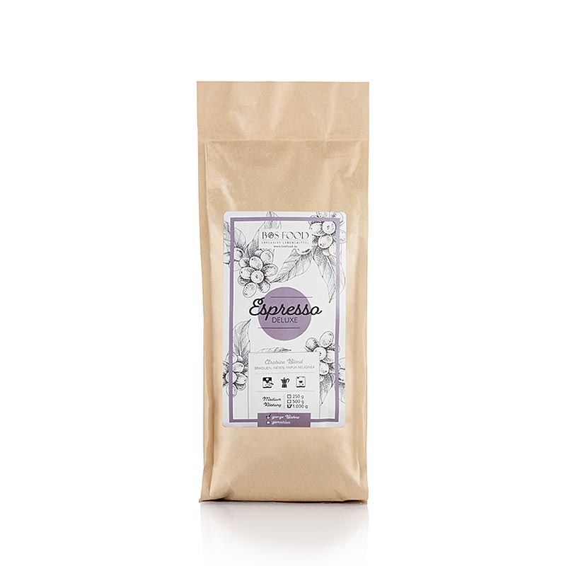 Espresso Deluxe, Arabica kaffeblandning, hel bona - 1 kg - vaska