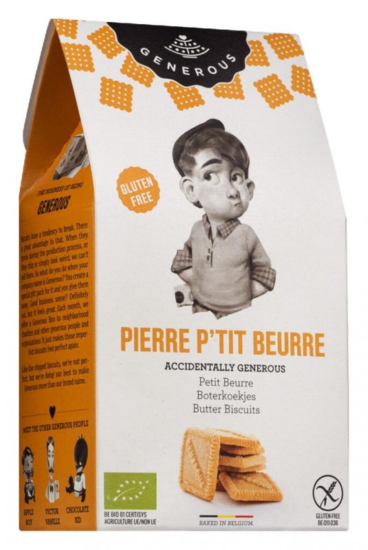 Pierre P`tit Beurre, ecologico, sin gluten, galletas de mantequilla, sin gluten, ecologico, generoso - 100 gramos - embalar