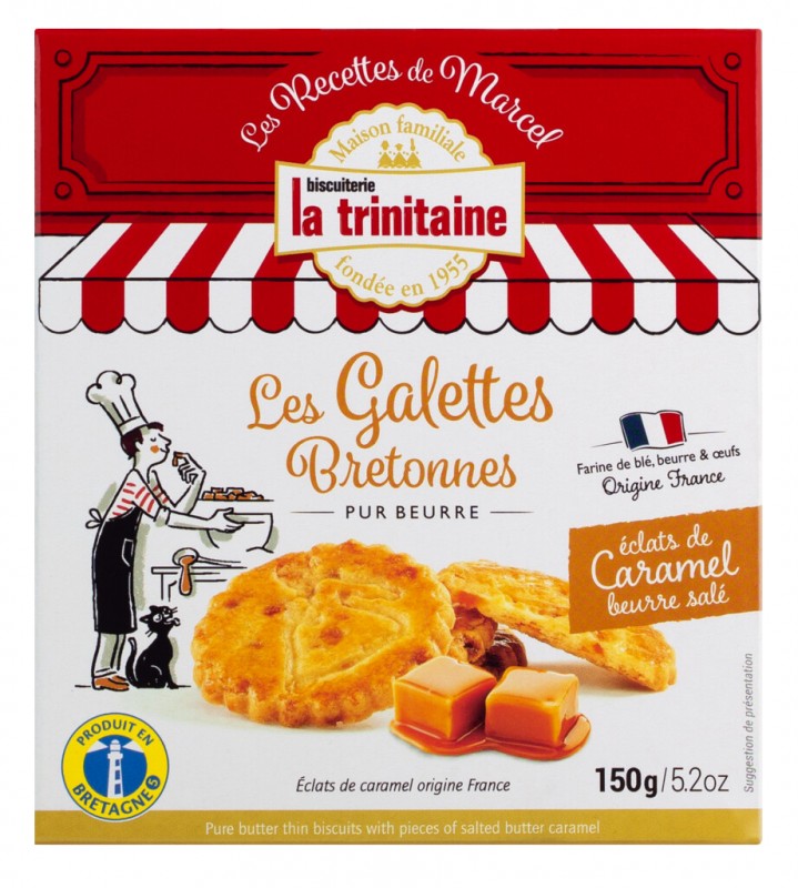 Shitje galettes pur beurre avec caramel au beurre, buke e shkurter nga Brittany me karamel te kripur, La Trinitaine - 150 g - paketoj