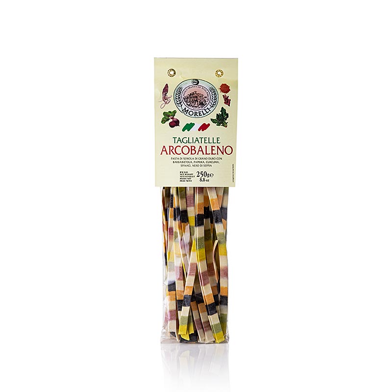 Pasta Tagliatelle Arcobaleno (fargglad regnbagspasta), Morelli 1860 - 250 g - vaska