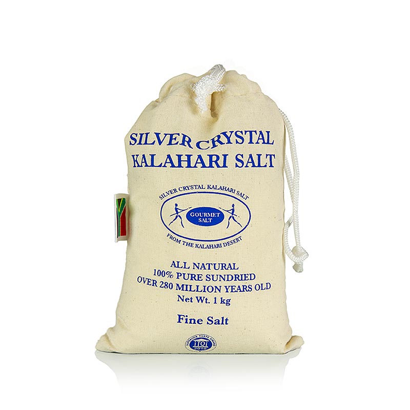 Sal Cristal de Prata do Kalahari, fino - 1 kg - bolsa de tecido