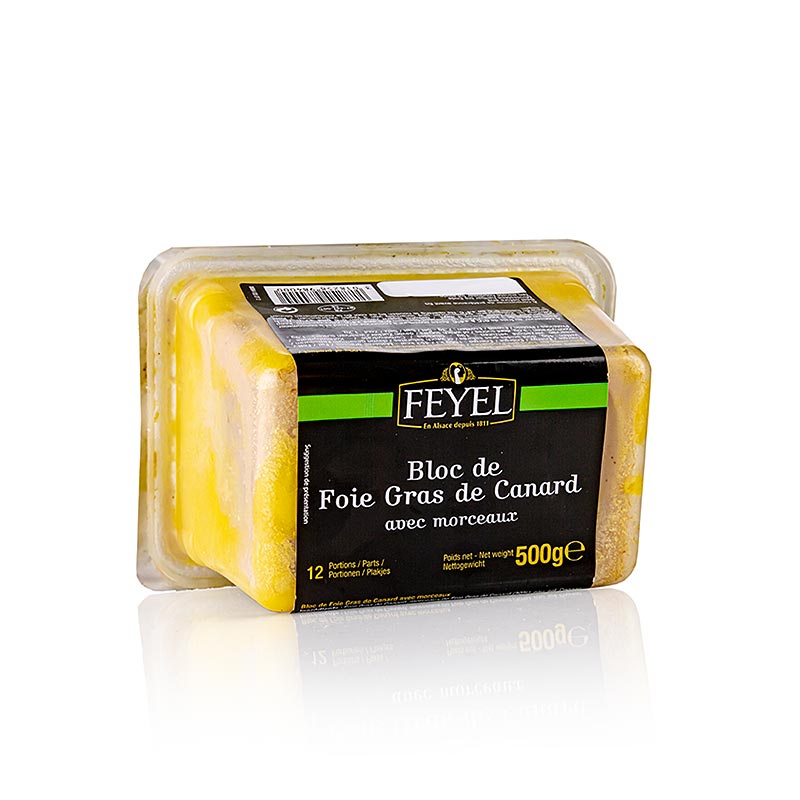 Bloco de foie gras de pato, foie gras, com pedacos, feyel - 500g - Concha PE