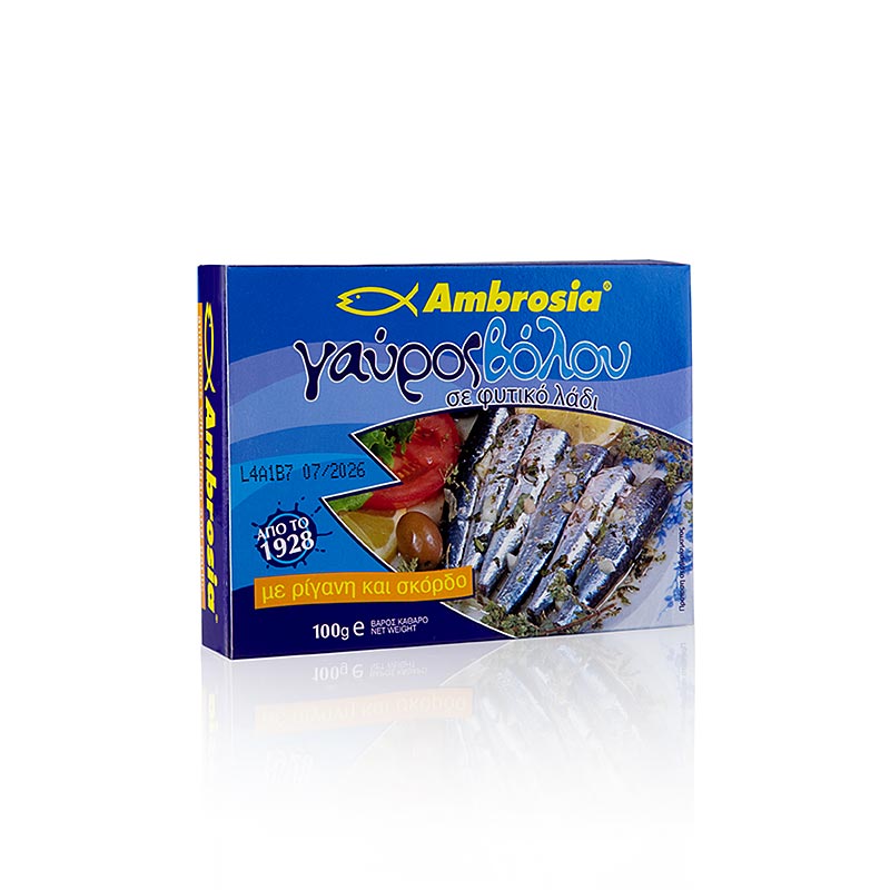 Ikan teri dengan oregano dan bawang putih, dari Laut Aegea, ambrosia - 100 gram - 