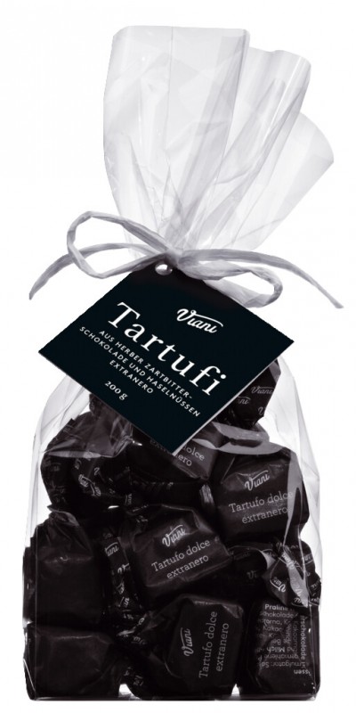 Tartufi dolci extraneri - edicion clasica, negro, trufas de chocolate negro extra amargo, bolsa, Viani - 200 gramos - bolsa