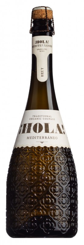 ¡HOLA! Mediterraneo Brut, Ecologico, Vino Espumoso, Ecologico, Marcas de Barcelona - 0,75 litros - Botella