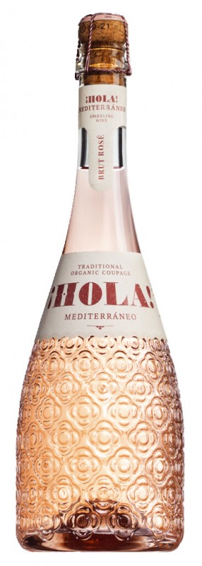 ¡HOLA! Mediterraneo Brut Rose, Ecologico, Vino espumoso rosado, Ecologico, Marcas de Barcelona - 0,75 litros - Botella