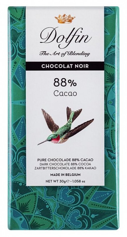 Chocolate noir 88% cacau, chocolate amargo 88% cacau, Dolfin - 30g - Pedaco