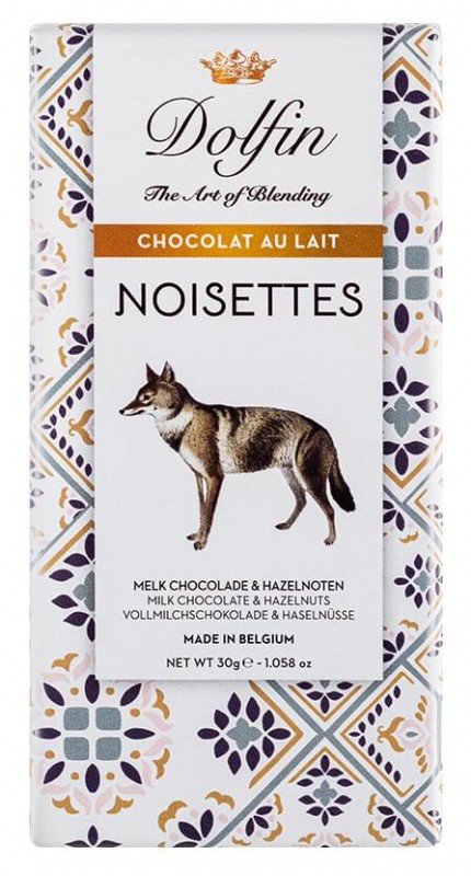 Chocolat au lait aux noisettes, chocolate con leche con avellanas, Dolfin - 30g - Pedazo