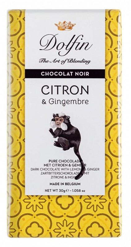 Chocolat noir citron et gingembre, chocolate negro con limon y jengibre, Dolfin - 30g - Pedazo