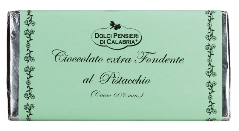 Cioccolato Fondente con Pistacchio, mork choklad med pistagesmak, Dolci Pensieri - 100 g - Bit