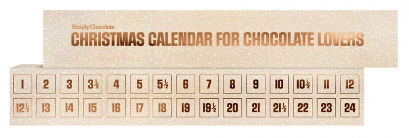 Julkalender for chokladalskare, gradde, adventskalender med chokladbitar + barer, Simply Chocolate - 300 g - Bit