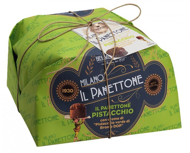 Panettone con Crema di Pistacchio, dolce tradizionale lievitato con pistacchi, Breramilano 1930 - 1.000 g - Pezzo