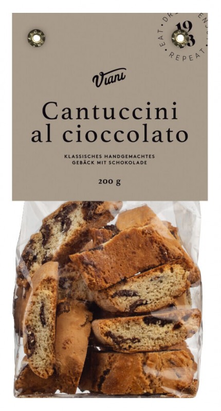 Cantuccini al cioccolato, biscotti toscani al cioccolato, Viani - 200 g - borsa