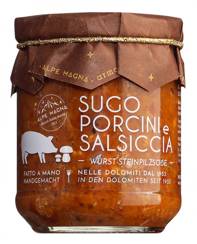 Sugo porcini e salsiccia, tomatsas med porcini svamp och salsiccia, Alpe Magna - 190 g - Glas