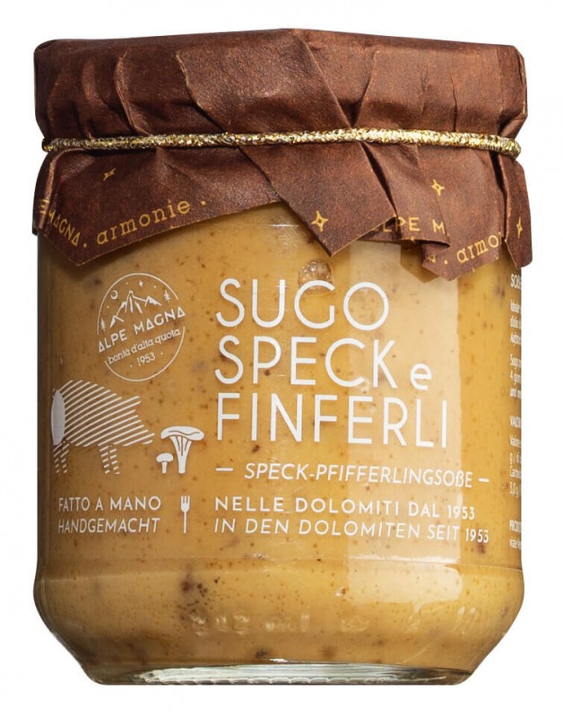 Sugo speck e finferli, kastike pekonilla ja kantarelleja, Alpe Magna - 190g - Lasi