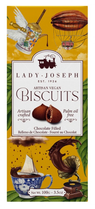 Biscotti vegani ripieni di cioccolato, pasticcini con ripieno di cioccolato, vegani, Lady Joseph - 100 grammi - pacchetto