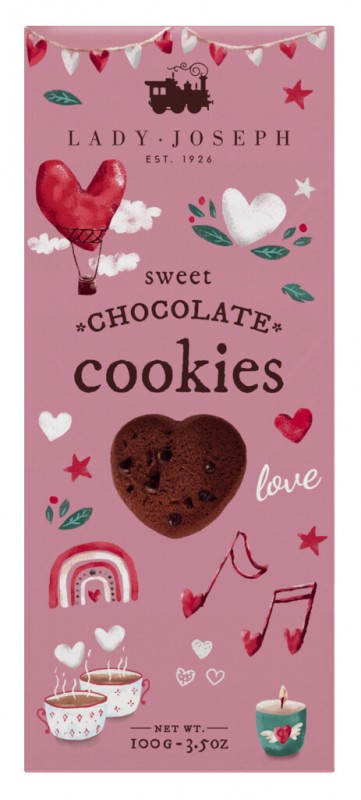 Sweet Love Cookies, bakverk med kakaonibs, vegansk, Lady Joseph - 100 g - pakke