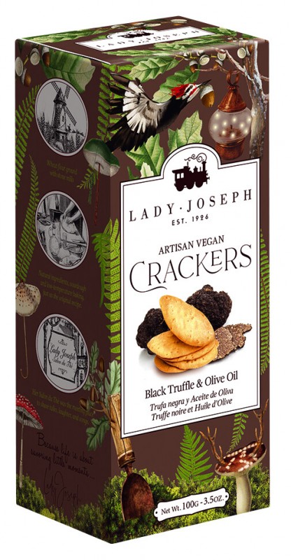 Black Truffle Crackers, pasteles con trufa negra, Lady Joseph - 100 gramos - embalar