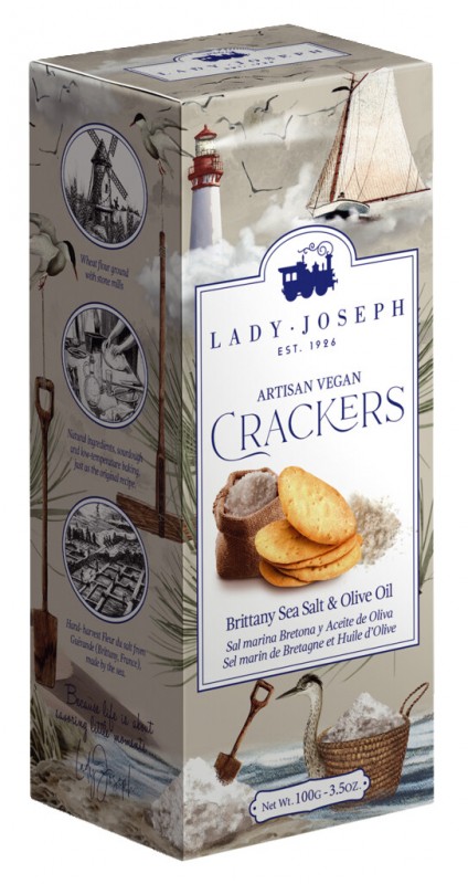 Crackers de sal marina de Bretana y aceite de oliva, galletas con sal marina de Bretana, Lady Joseph - 100 gramos - embalar