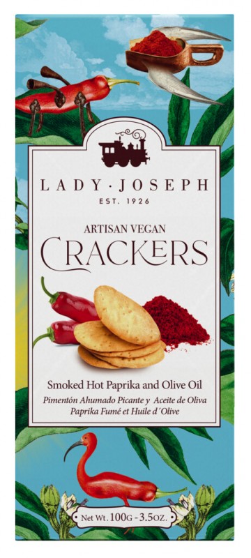 Crackers alla paprika piccante affumicata, pasticcini al peperoncino affumicato, Lady Joseph - 100 grammi - pacchetto