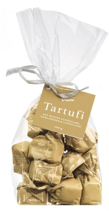 Tartufi dolci al cappuccino, sacchetto, trufa de chocolate branco com cafe, produtos avulsos, Viani - 200g - bolsa