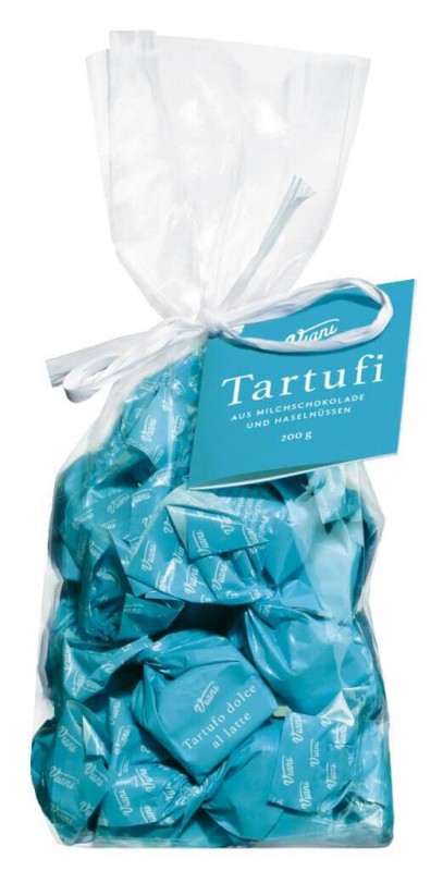 Tartufi cioccolato al latte, sacchetto, trufas de chocolate com chocolate ao leite, Viani - 200g - bolsa