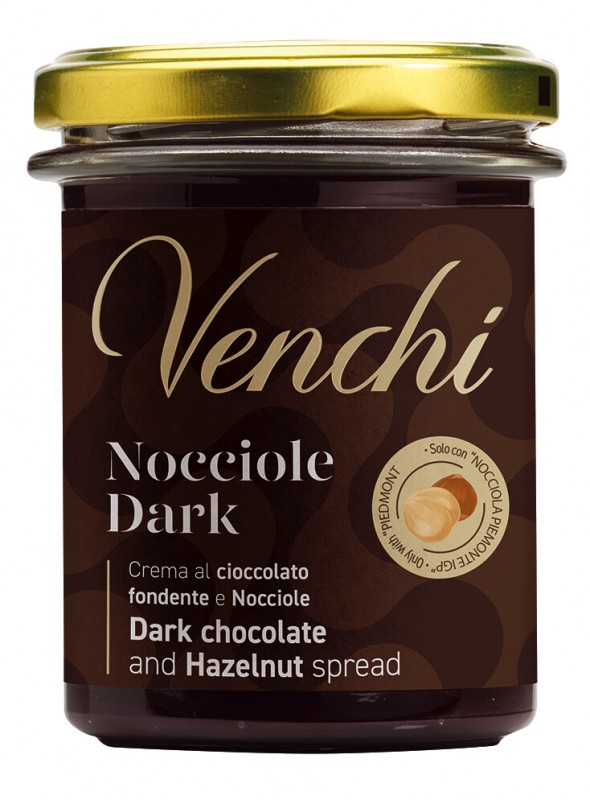 Hazelnut Dark Spread, tumma suklaakerma hasselpahkinoilla, Venchi - 200 g - Lasi