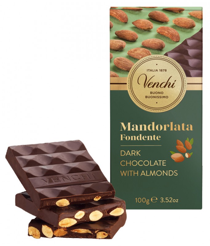 Dark Almond Bar, coklat hitam dengan almond, Venchi - 100 gram - Bagian