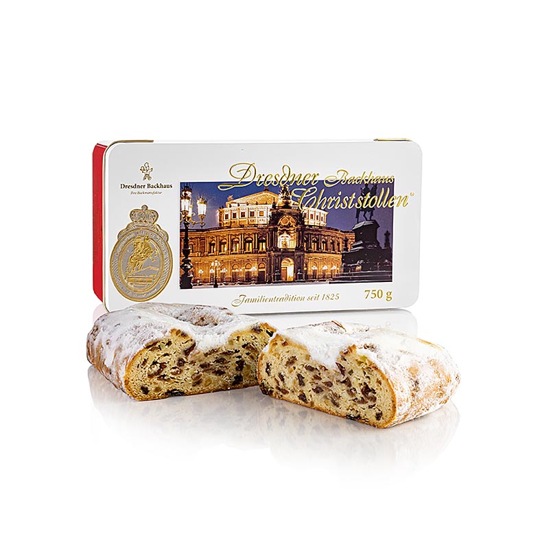 Dresde Backhaus Christstollen, IGP, dans une boite decorative - 750g - peut