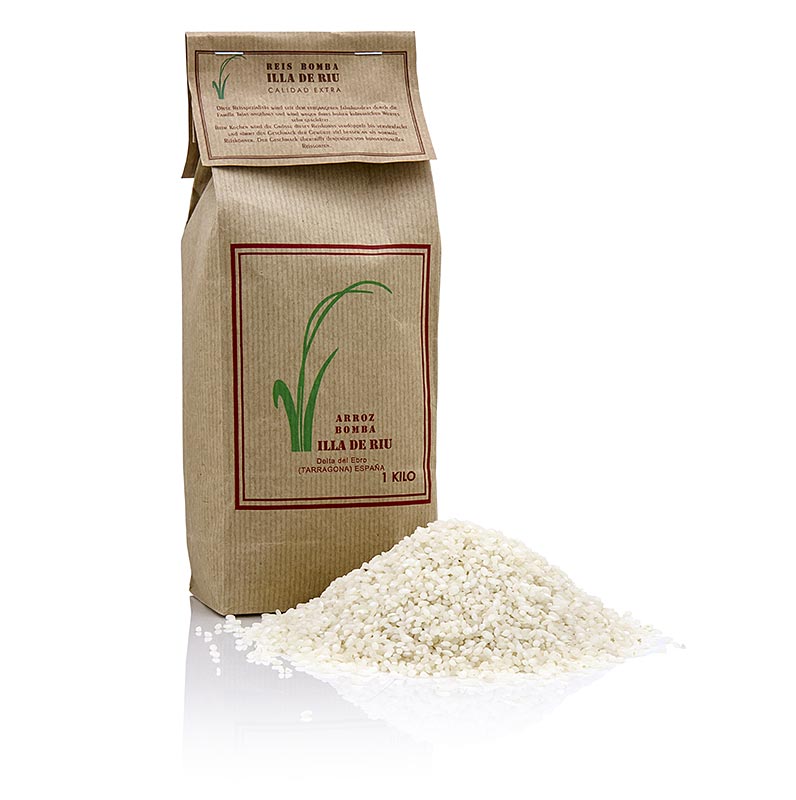 Arroz Bomba, kratkozrnati riz, za paello in rizoto, delta Ebra / Spanija - 1 kg - Torba