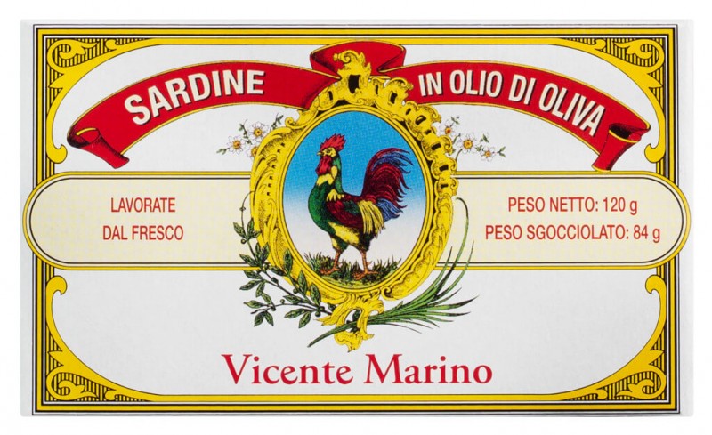 Sardinka v olio di oliva, sardinky v olivovom oleji, polokonzervovane, Vicente Marino - 120 g - moct