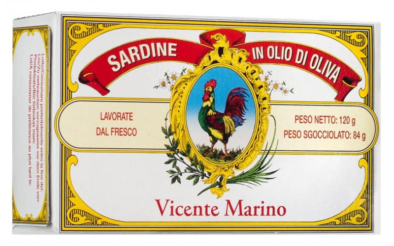 Sardinka v olio di oliva, sardinky v olivovom oleji, polokonzervovane, Vicente Marino - 120 g - moct