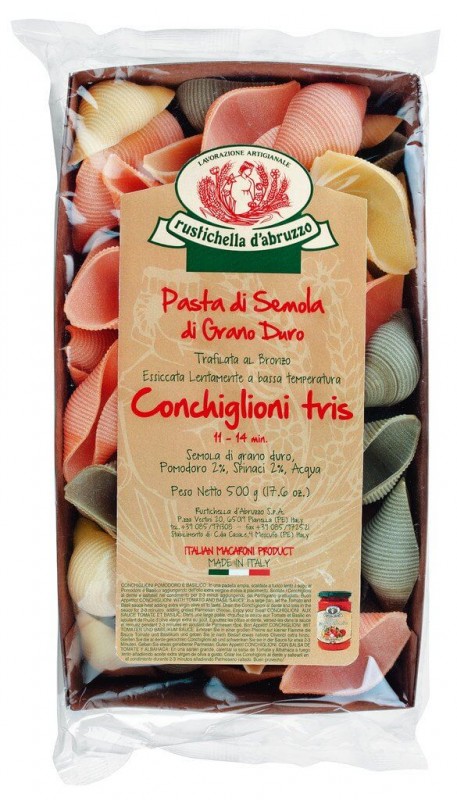 Conchiglioni tris, obrie musle trojfarebne, Rustichella - 500 g - balenie