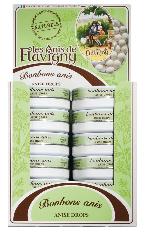 Cukorkak anizs, kijelzo, edessegek anizsos, kijelzo, Les Anis de Flavigny - 12x50g - kijelzo