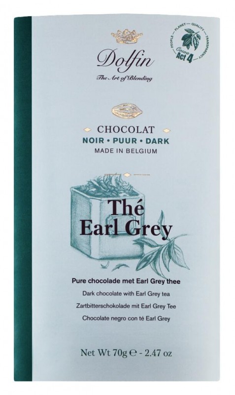 Tableta, noir alebo the earl grey, cokoladova tycinka, tmava s cajom Earl Grey, Dolfin - 70 g - tabulu